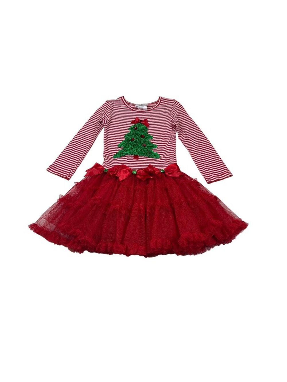 Rare Editions Girls Christmas Dress Size 4 Red Tulle Skirt & Tree (G979)